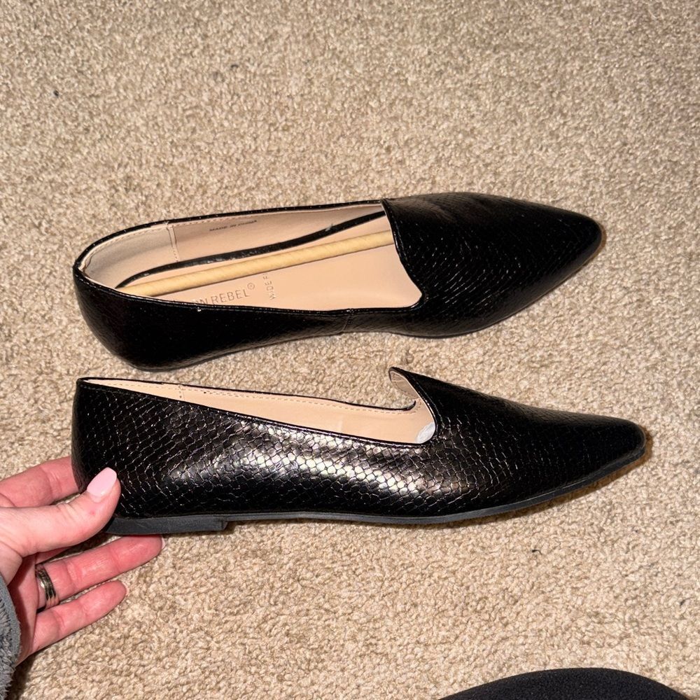 Pointed-Toe Black Slip-On Loafers
